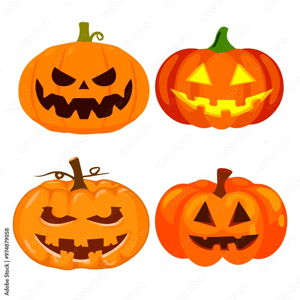 set of Halloween orange pumpkin illustration. set of Halloween orange pumpkin illustration.
