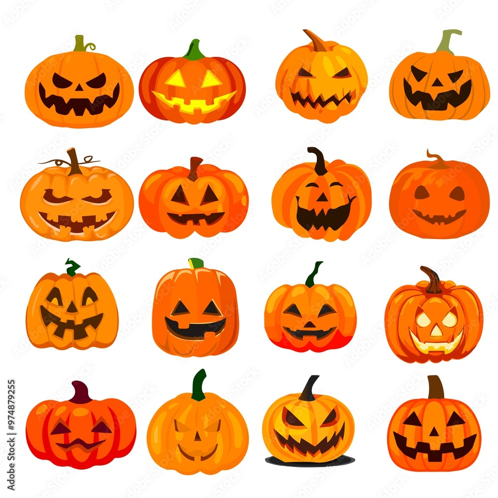 set of Halloween orange pumpkin illustration. set of Halloween orange pumpkin illustration.