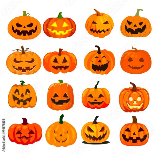 set of Halloween orange pumpkin illustration.