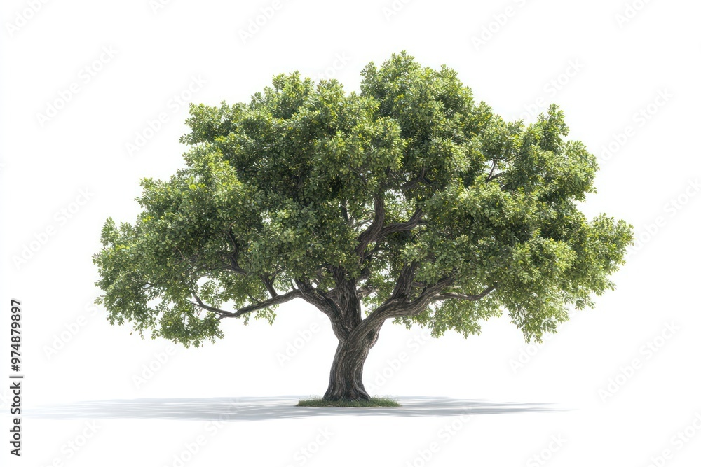 Oak tree with lush foliage, isolated on white background, natural shadows, clean cutout Oak tree with lush foliage, isolated on white background, natural shadows, clean cutout