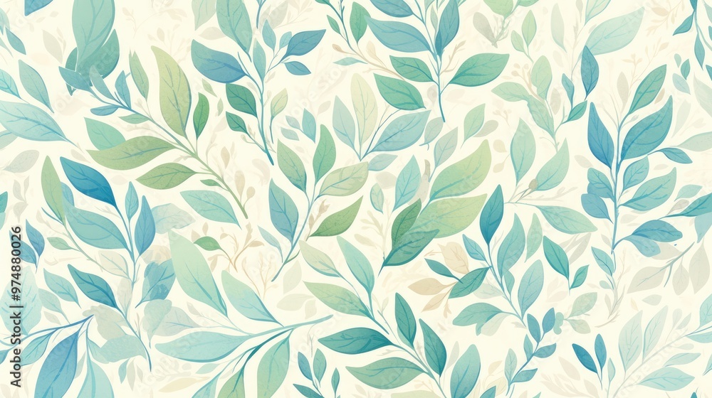 Elegant light blue and green vector wallpaper featuring origami style leaf doodles A colorful pattern suitable for children s books Elegant light blue and green vector wallpaper featuring origami style leaf doodles A colorful pattern suitable for children s books
