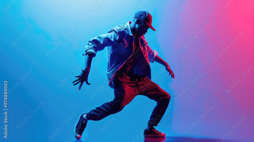 A person wearing a blue shirt and hat is dancing, possibly in a casual or recreational setting A person wearing a blue shirt and hat is dancing, possibly in a casual or recreational setting