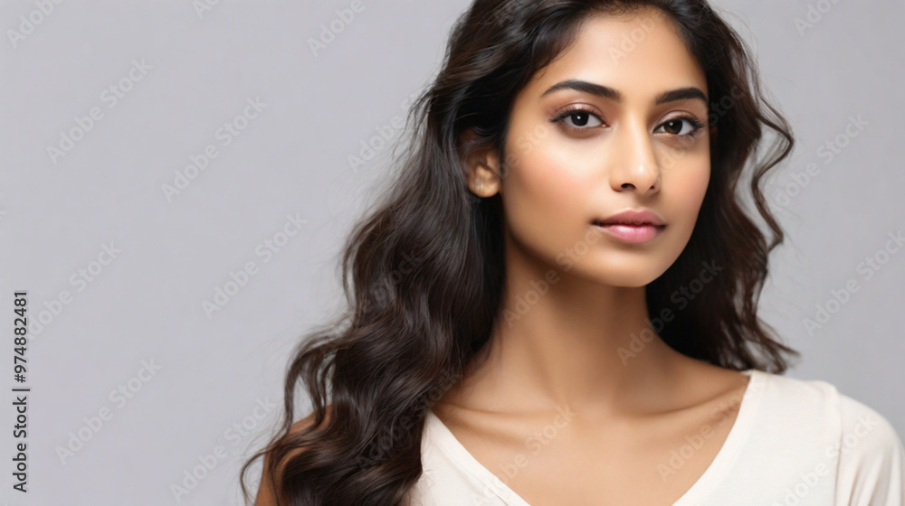 Close up portrait of beautiful Indian female model in 20s with perfect glowy skin Close up portrait of beautiful Indian female model in 20s with perfect glowy skin