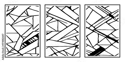 Set of 3 Abstract black and white pattern. For use in graphics. Minimalist illustration for printing on wall decorations