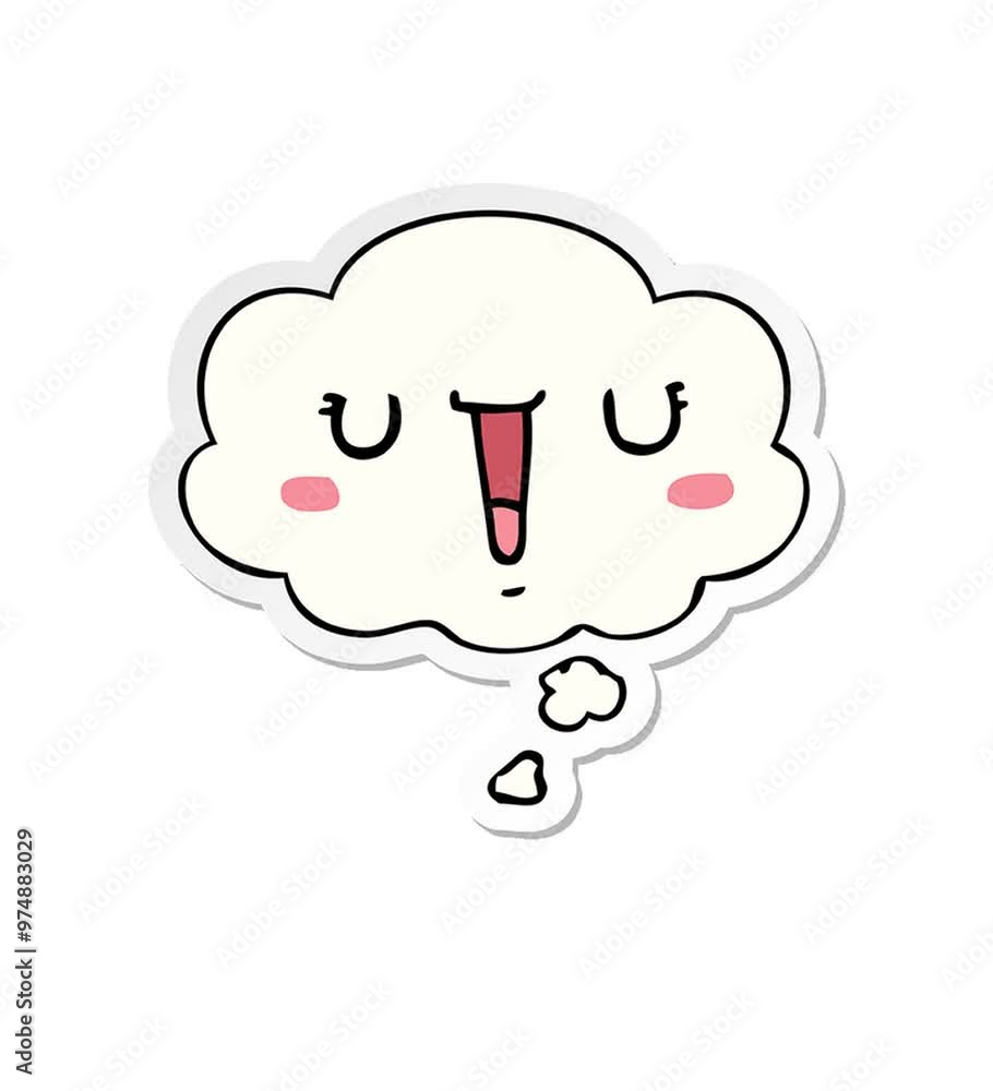 happy cartoon face with thought bubble as a printed sticker happy cartoon face with thought bubble as a printed sticker