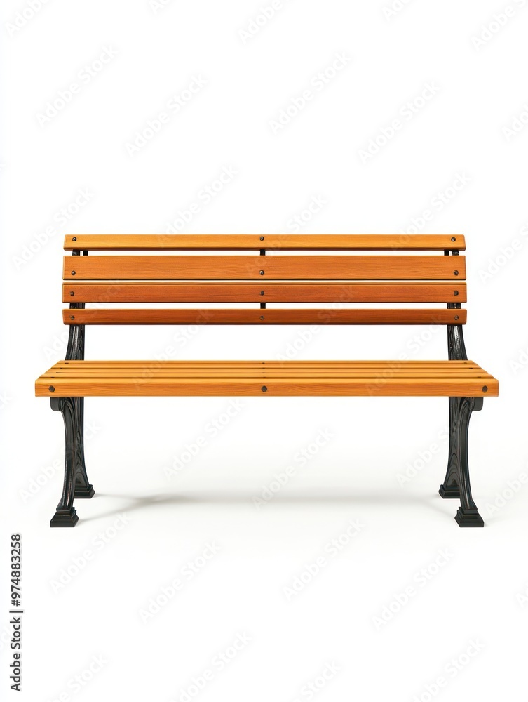 Public bench isolate on white background, wooden seat, Public bench isolate on white background, wooden seat,