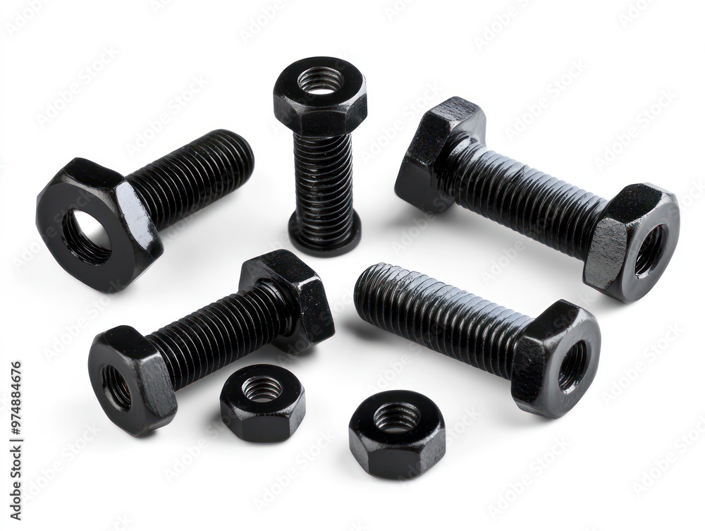 Set of construction bolts and nuts isolated on white background Set of construction bolts and nuts isolated on white background