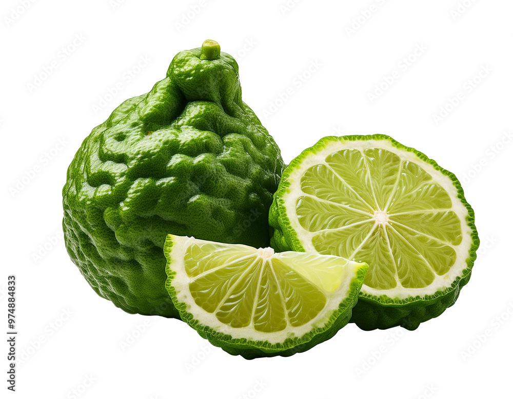 Fresh bergamot fruit with leaf isolated Fresh bergamot fruit with leaf isolated