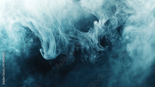 Abstract Swirling Blue and White Smoke on Black Background