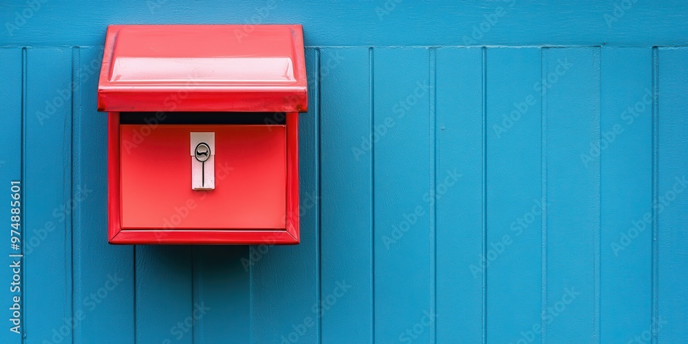 A vibrant red mailbox against a bold blue wall, perfect for capturing the charm of traditional mail systems. A vibrant red mailbox against a bold blue wall, perfect for capturing the charm of traditional mail systems.