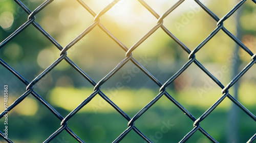 chain-link fence stands out against a softly blurred background, symbolizing boundaries, separation, and the contrast between freedom and confinement photo