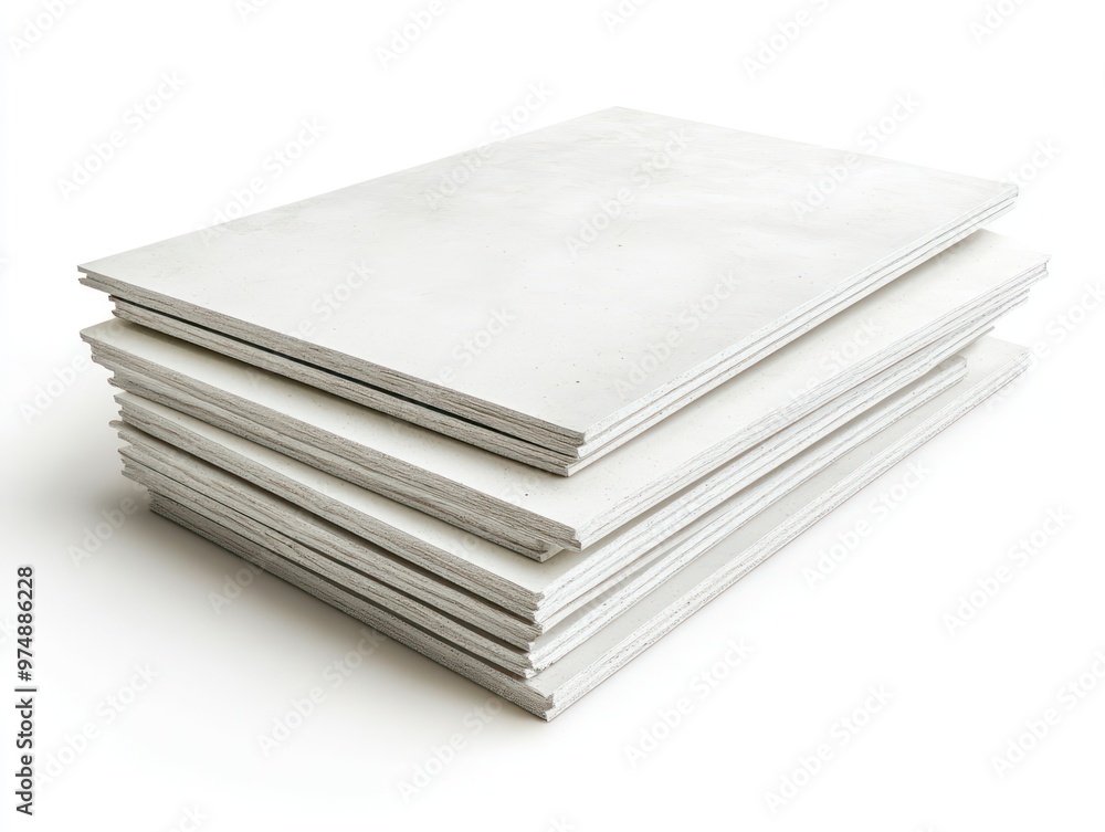 Stack of drywall sheets isolated on white background, realistic textures Stack of drywall sheets isolated on white background, realistic textures