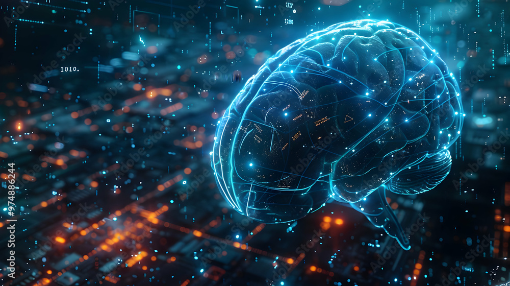 Artificial intelligence logo with brain Vector illustration in neon style Artificial intelligence logo with brain Vector illustration in neon style
