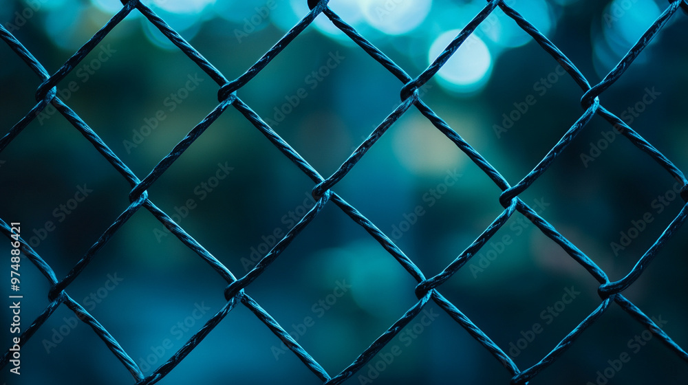Fototapeta premium chain-link fence stands out against a softly blurred background, symbolizing boundaries, separation, and the contrast between freedom and confinement