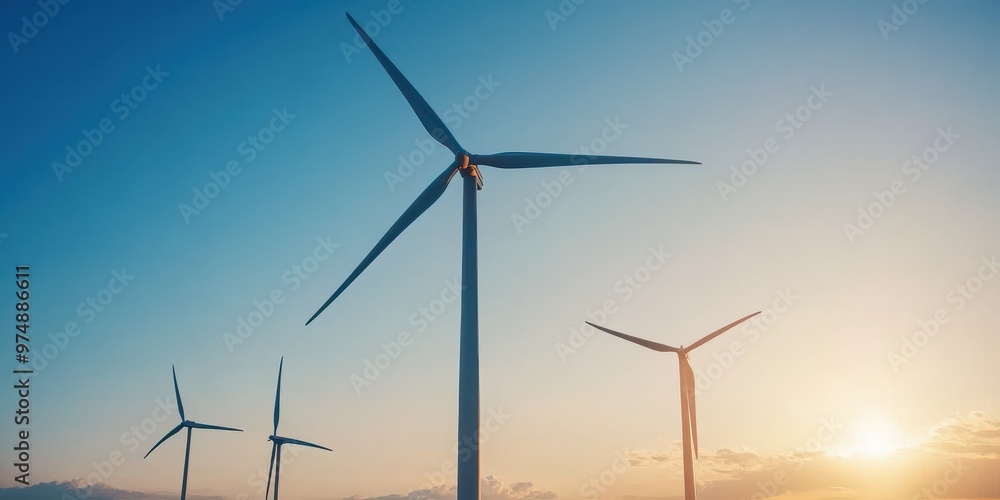 Beautiful sunset scene with wind turbines generating clean energy, symbolizing sustainability and innovation in renewable energy. Beautiful sunset scene with wind turbines generating clean energy, symbolizing sustainability and innovation in renewable energy.
