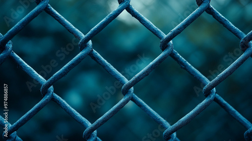 chain-link fence stands out against a softly blurred background, symbolizing boundaries, separation, and the contrast between freedom and confinement photo