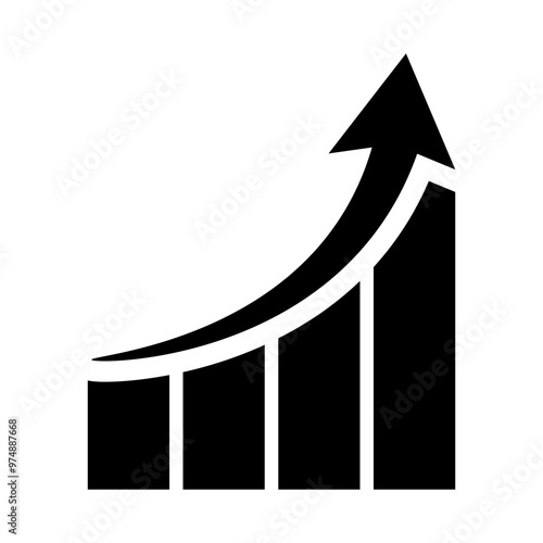 Growing bar graph icon. Rising arrow symbol vector illustration