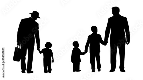 Man and his son silhuette on white background