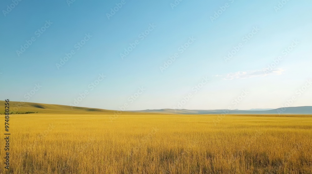 Bright yellow field under a clear blue sky, vast landscape, Bright yellow field under a clear blue sky, vast landscape,