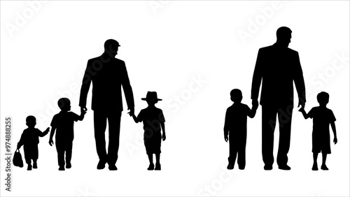 Man and his son silhuette on white background