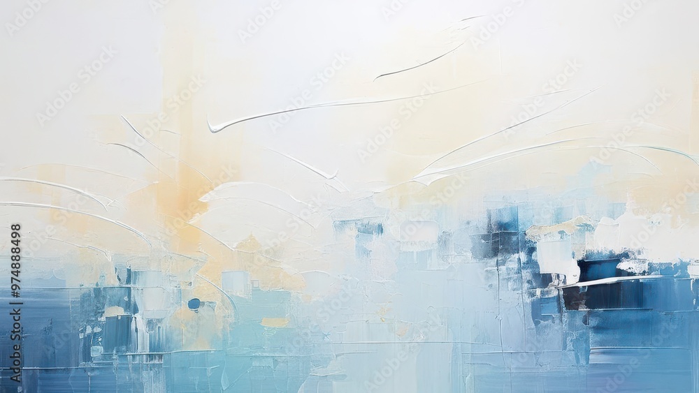 An abstract painting featuring soft blues and warm tones, evoking tranquility and openness. An abstract painting featuring soft blues and warm tones, evoking tranquility and openness.