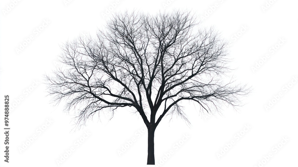 Obraz premium Tree silhouette isolate on white background, bare branches, winter,