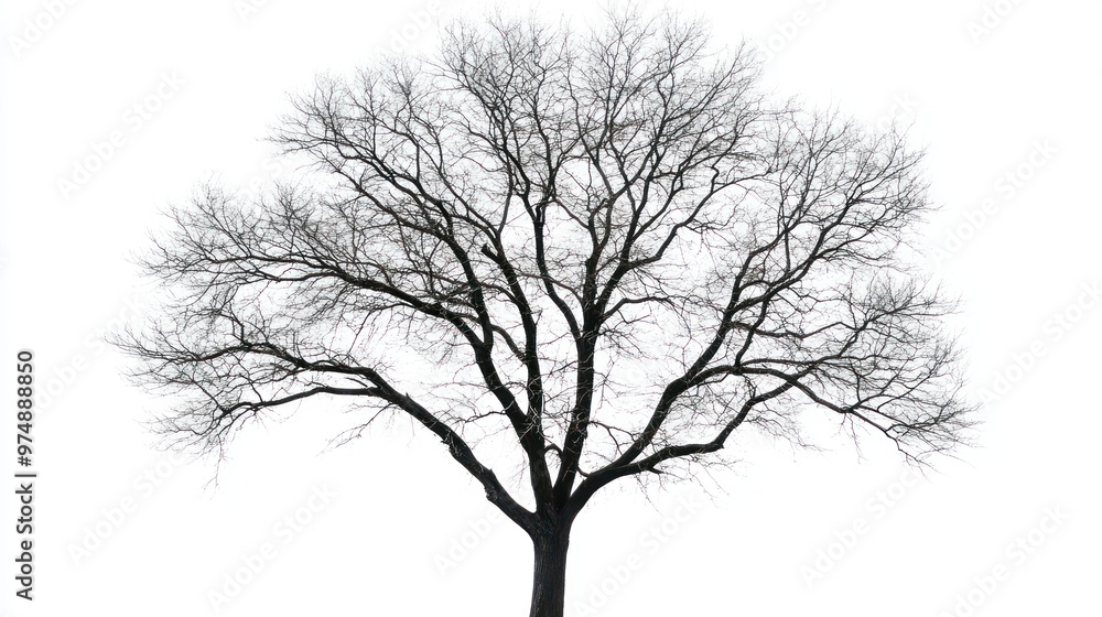 Tree silhouette isolate on white background, bare branches, winter, Tree silhouette isolate on white background, bare branches, winter,