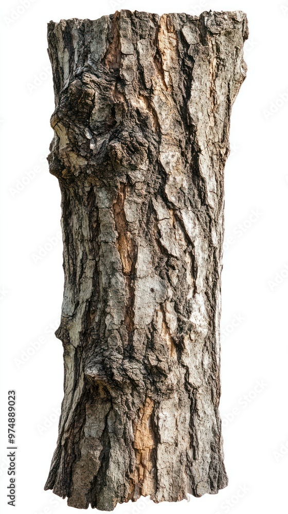 Fototapeta premium Tree trunk isolate on white background, rough bark texture,