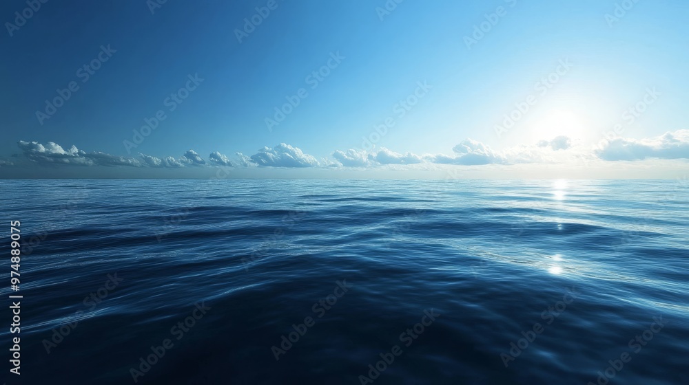 Fototapeta premium Calm blue ocean, horizon line blending with the sky,