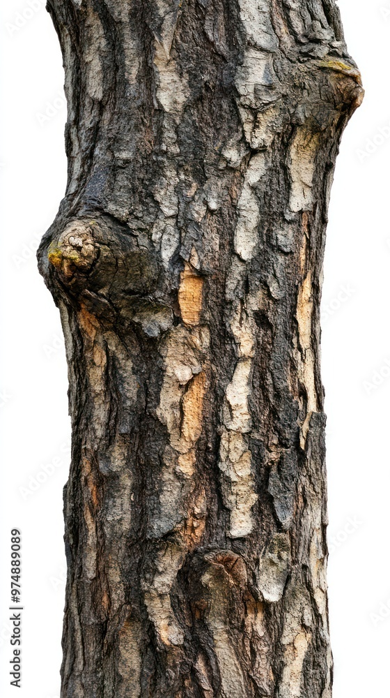 Naklejka premium Tree trunk isolate on white background, rough bark texture,