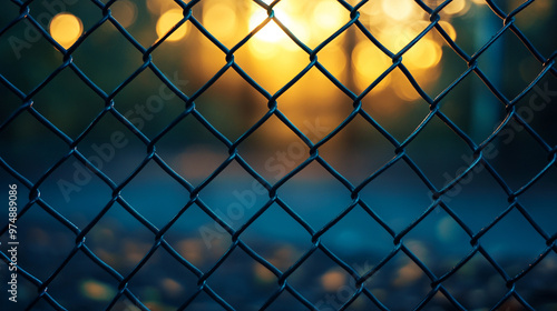 chain-link fence stands out against a softly blurred background, symbolizing boundaries, separation, and the contrast between freedom and confinement photo