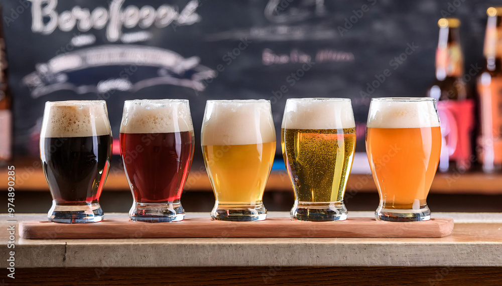 Beer Flight Tasting Set - Bar Counter with Chalkboard Menu Beer Flight Tasting Set - Bar Counter with Chalkboard Menu