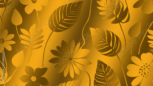 Luxurious golden botanical background. Printable wallpapers, covers, wall art, greeting card, wedding cards, invitations.