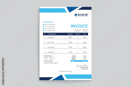 Modern invoice design black and blue color