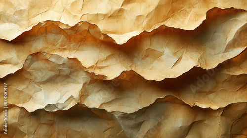 Textured layers of crumpled paper displayed against a neutral background, showcasing warm tones and intricate patterns