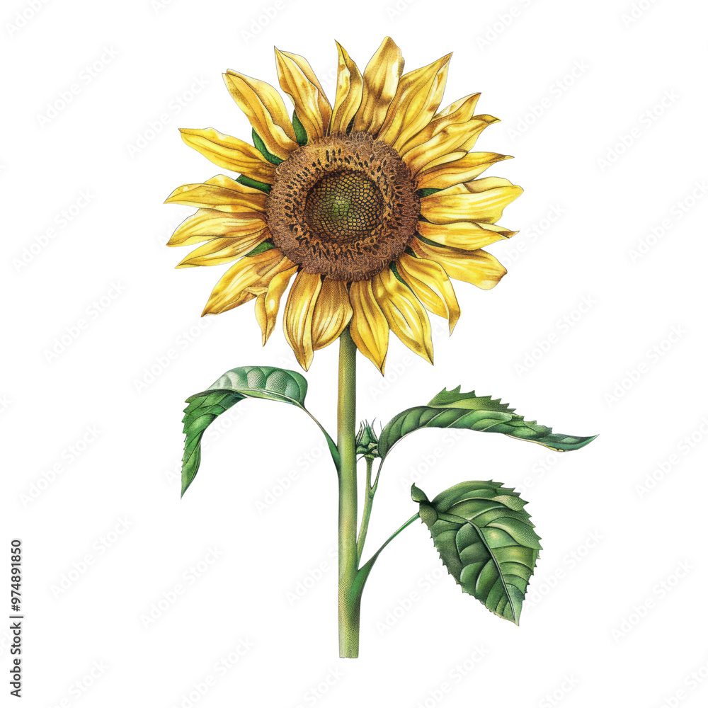 Fototapeta premium A bright sunflower isolated on a white background