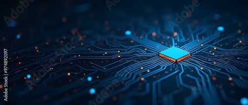 Abstract circuit board futuristic technology processing background digital computer CPU binary microchip processor futuristic computing science hardware in laptop motherboard virtual integration