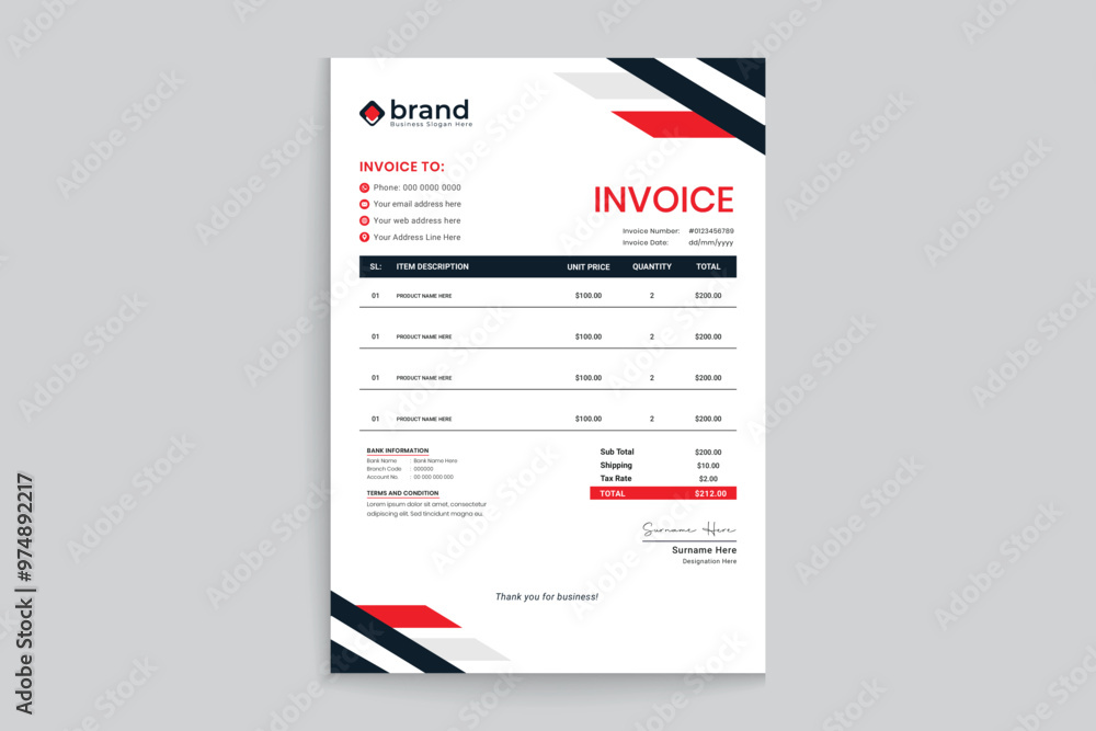 Red color invoice design Red color invoice design