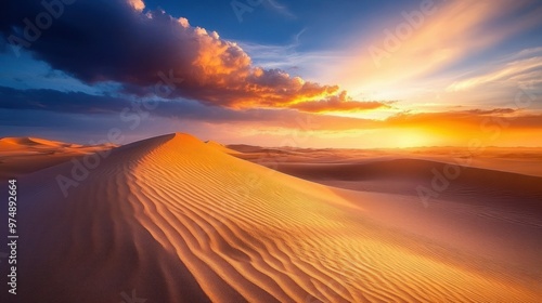 A Desert Dune Under a Vibrant Sunset Sky