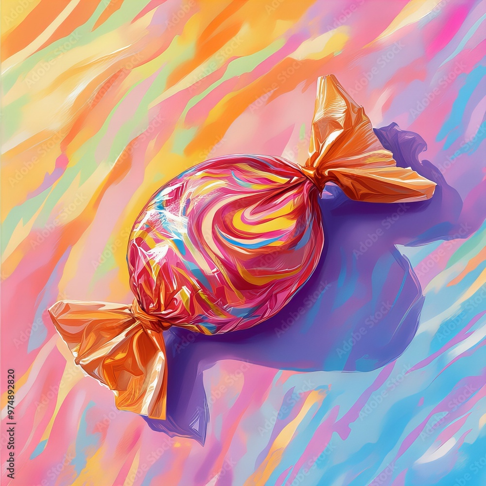 Fototapeta premium Delicious chocolate candy with smooth texture isolated on colorful background pop art style new beautiful stock image illustration AI