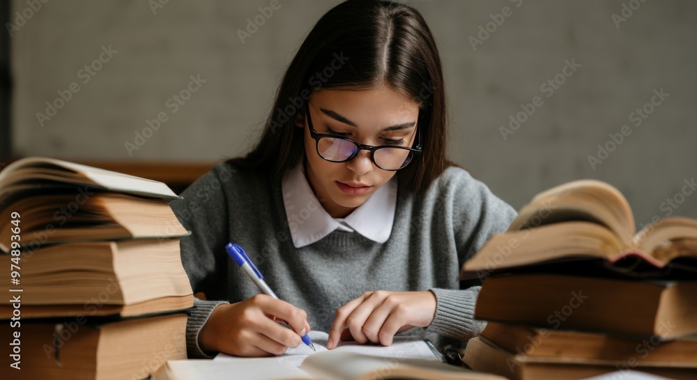 Focused Student Writing in a Book Focused Student Writing in a Book
