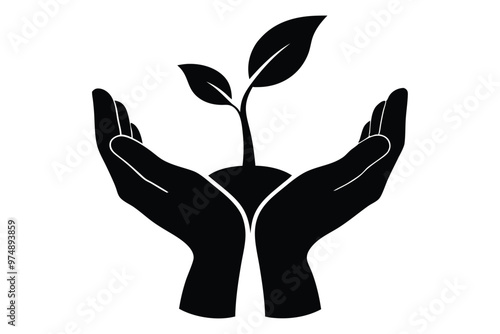 hands holding a tree plant silhouette illustration