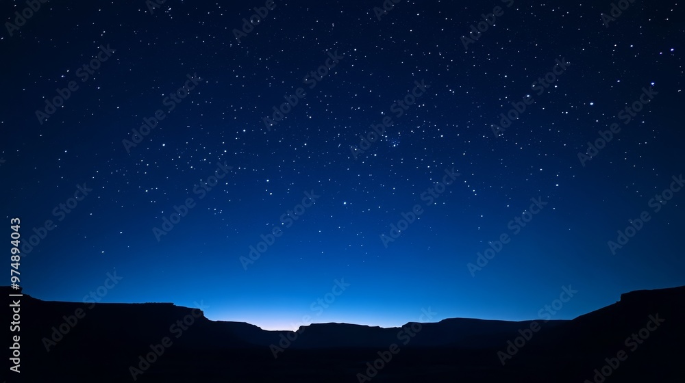 Deep blue sky during twilight, stars visible, Deep blue sky during twilight, stars visible,