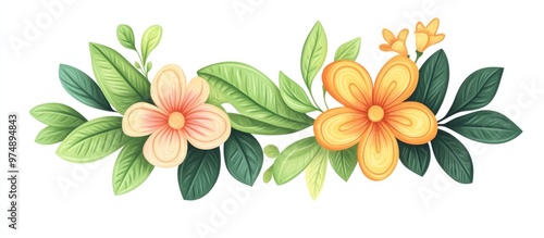 Cartoon style 2d illustration of a letter adorned with three flowers in green orange and pink Ideal design elements for stickers cards prints or posters Unique and playful artwork on a white backd