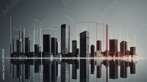 Futuristic Cityscape With Skyscrapers and Reflections in a Modern Urban Environment photo