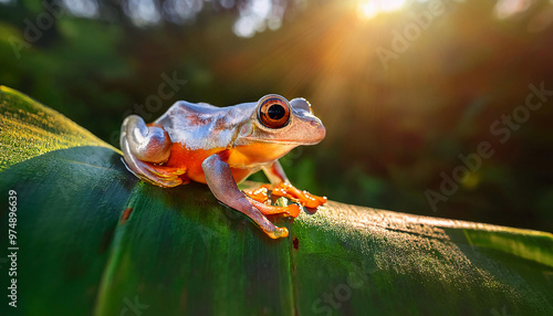 Glass Frog on a Leaf with Light Shining Through photo