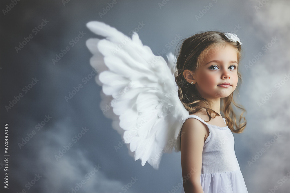 Beautiful little girl with wings behind her back. Beautiful little girl with wings behind her back.