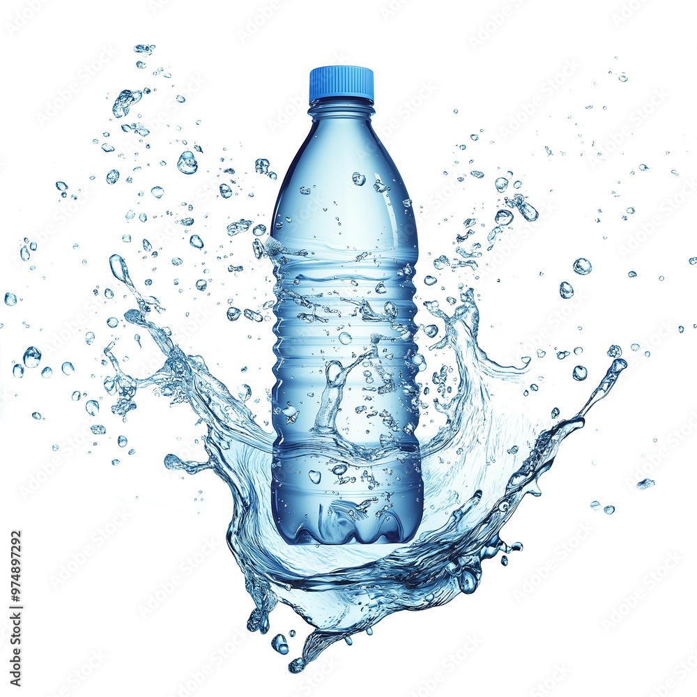 Plastic bottle splash in blue water realistic vector illustration Plastic bottle splash in blue water realistic vector illustration
