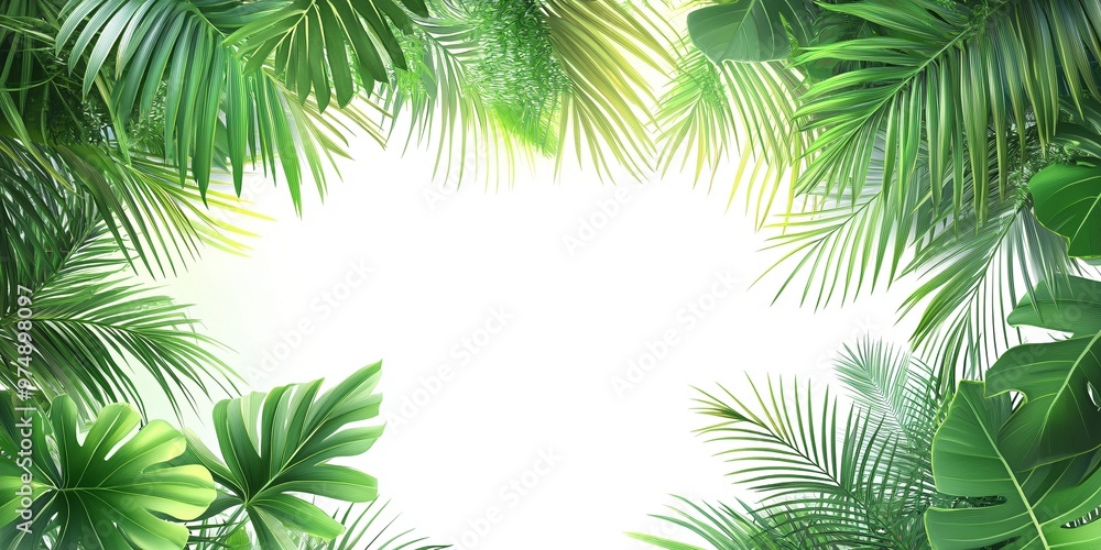 Tropical Palm Leaves Frame on White Background - Minimalistic Design for Graphic Projects Tropical Palm Leaves Frame on White Background - Minimalistic Design for Graphic Projects