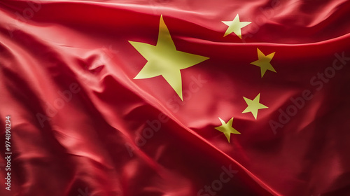 Waving Chinese flag showcasing vibrant colors and symbolism during a national celebration photo